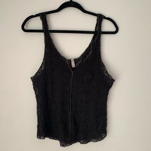 FREE PEOPLE Sheer Black Top Green Ripple Seam Y2K Goth Grunge